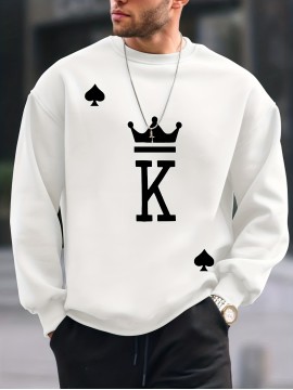 The King Print Trendy Sweatshirt - Men's Casual Graphic Design Crew Neck Pullover for Fall and Winter