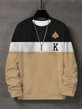 Men's Color Block Trendy Sweatshirt - Casual Graphic Design Crew Neck Pullover for Autumn Winter