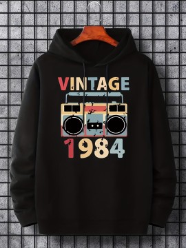 Vintage Retro Stereo Print Hoodie for Men - Casual Pullover Sweatshirt with Kangaroo Pocket for Spring and Fall