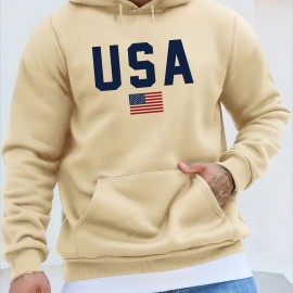 Men's USA Print Hoodie - Casual Pullover Sweatshirt for Winter/Fall - Streetwear with Kangaroo Pocket - Great Gift