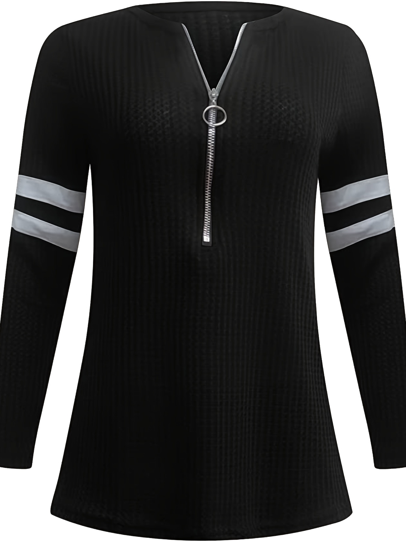 v neck t shirt, zipper panel v neck t shirt casual solid loose basic long sleeve t shirts tops womens clothing details 15