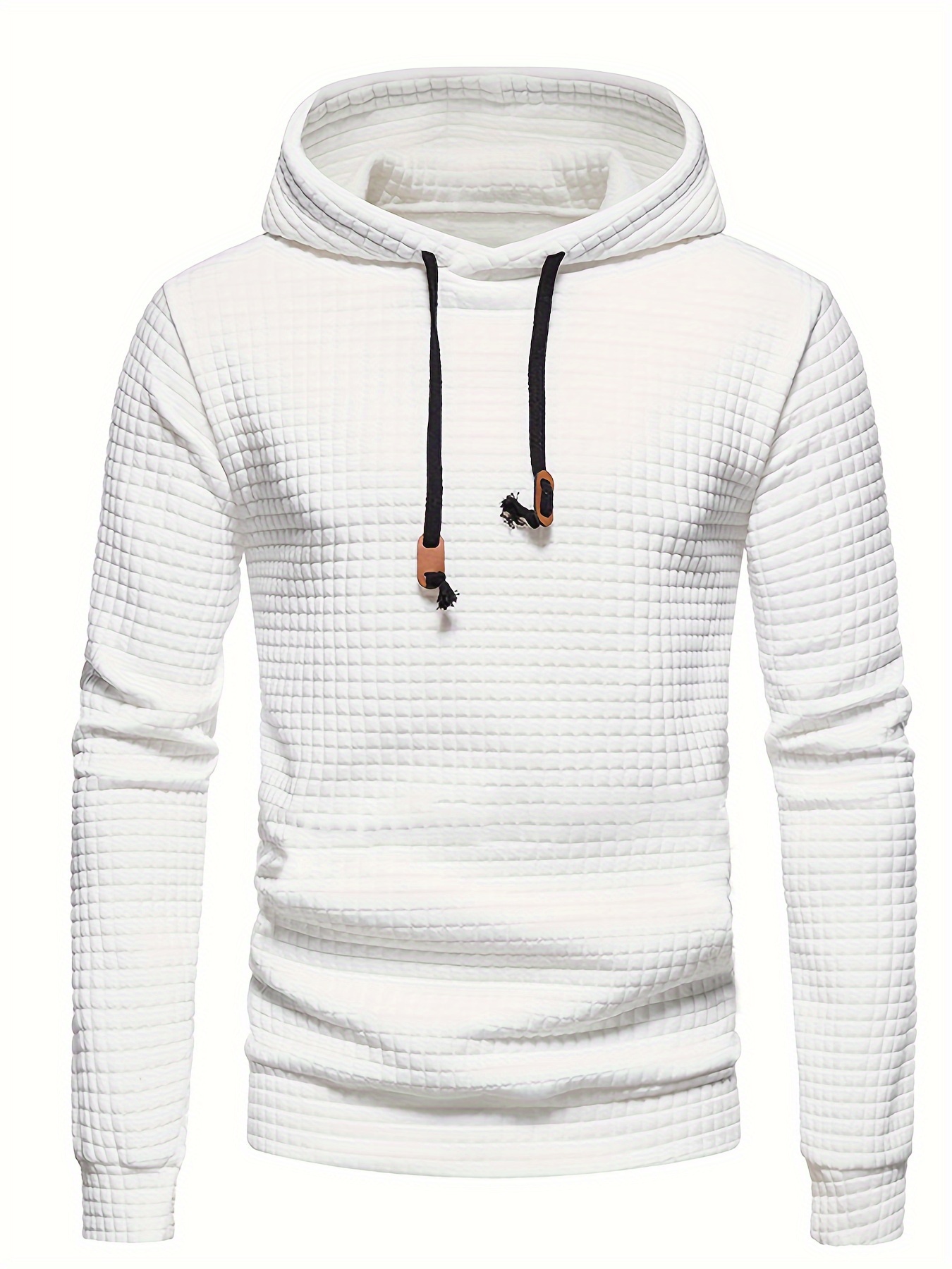 waffle pattern solid hoodie cool hoodies for men mens casual pullover hooded sweatshirt streetwear for spring fall as gifts details 16